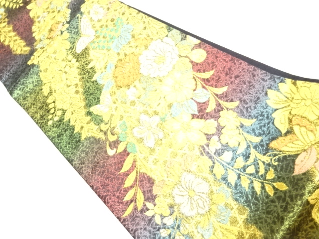 JAPANESE KIMONO / FLORAL PATTERN WOVEN FUKURO OBI